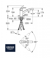 GROHE EUROSMART CAÑO EXTRAIBLE COCINA MEDIDAS